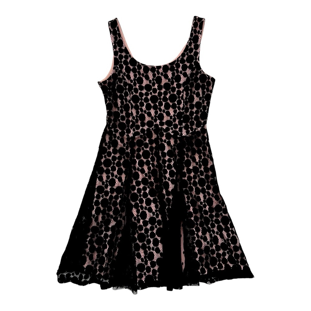 Black lace over pink dress